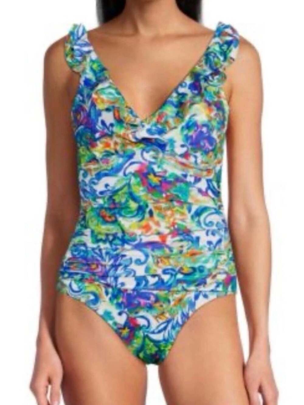 NEW Lauren Ralph Lauren RUCHED Ruffle Surplic BRIGHT Watercolor Paisley SZ 6 NWT